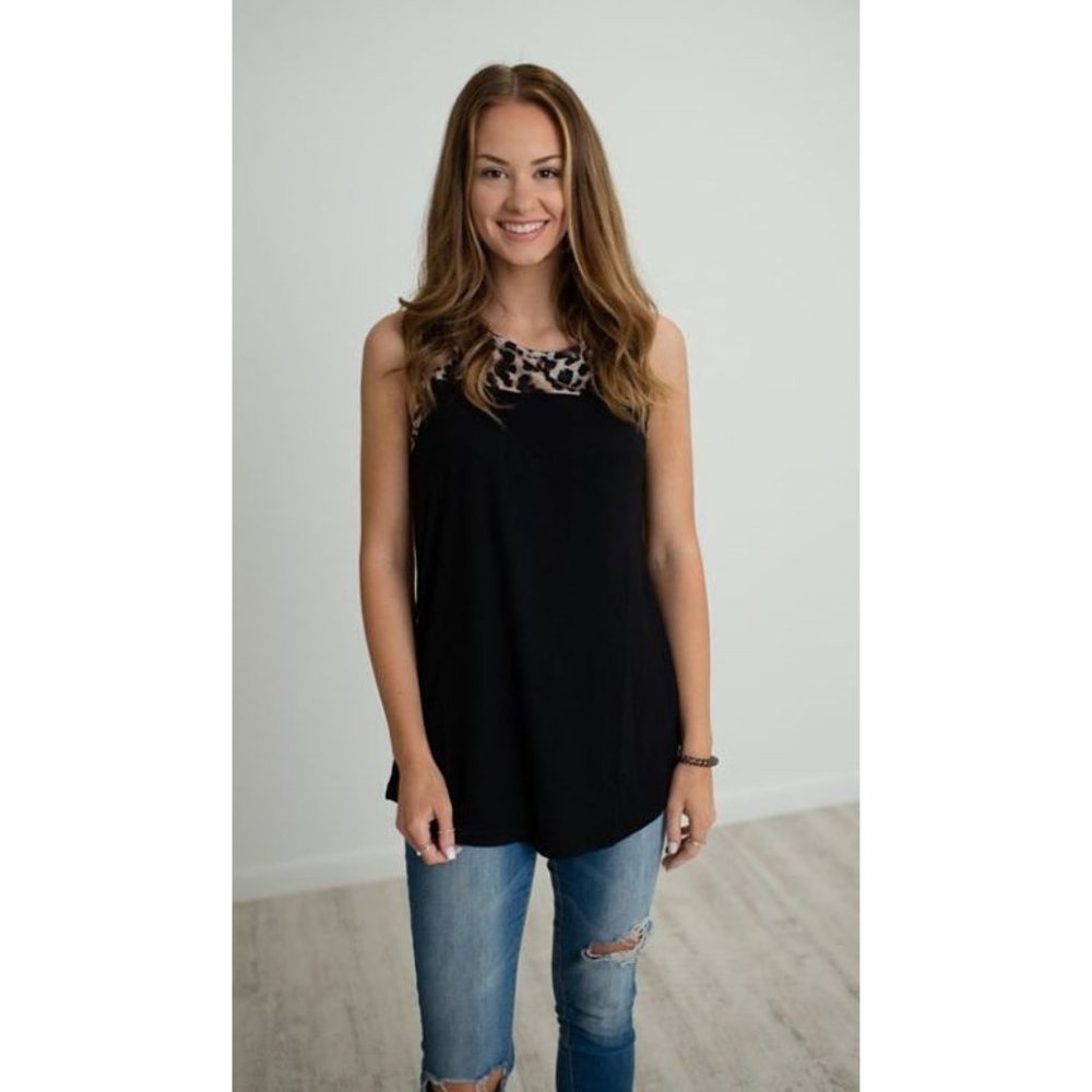 Shirley & Stone Leopard Tank Top, Black